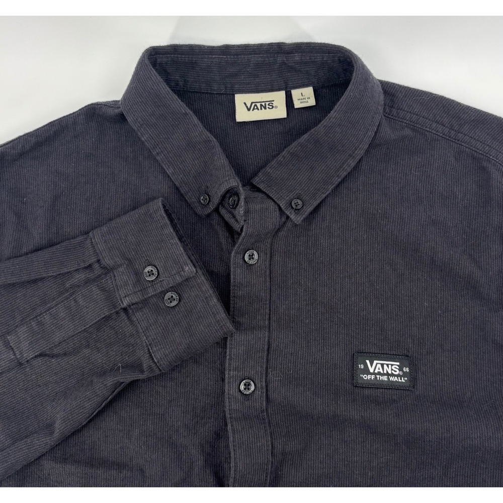 Vans "OFF THE WALL" Button Down Shirt Men's Large Black Long Sleeve Ribbed